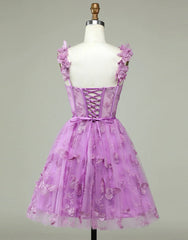 Cute Purple A-Line Lace Up Tulle Homecoming Dresses With Appliques