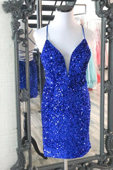 Sparkle Royal Blue Sequins Bodycon Mini Dresses