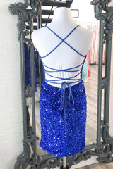 Sparkle Royal Blue Sequins Bodycon Mini Dresses