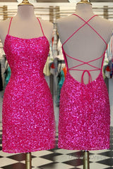 Neon Pink Sequin Bodycon MiniDress