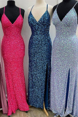 Sparkle Mermaid Sequin Long Prom Dress with Slit