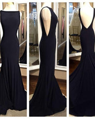 Elegant Long Backless Mermaid Fitted Black Prom Gown Formal Evening Dresses With Sweep Train Dp080