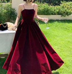 Burgundy A-Line Spaghetti Straps Elegant Long Prom Dress Formal Party Dress