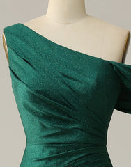 Dark Green Off The Shoulder Long Glitter Prom Dresses With Split