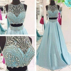 Blue Two Piece Bead Top Ball Gown Prom Dresses