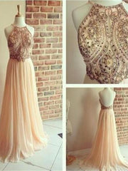 Dusty Pink Formal Dresses Backless Bead Prom Dresses