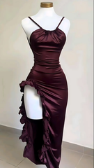 सेक्सी स्लिट रफल्स प्रोम ड्रेस