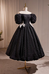 Elegant Black A-Line Off Shoulder Prom Dresses with Beads