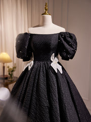 Elegant Black A-Line Off Shoulder Prom Dresses with Beads