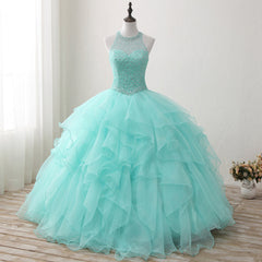 Halter Neck Open Back Mint Quinceanera Dresses Mexican Ball Gown Prom Dresses