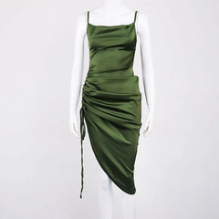 Ny satin grøn prom kjole spaghetti rem fest aften kjole