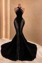 Black Halter Corset Mermaid Prom Dress Sexy Evening Dress