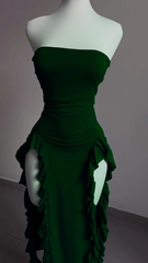 स्ट्रैपलेस मिडी लंबाई रफ़ल प्रोम ड्रेस सेक्सी शाम की पोशाक