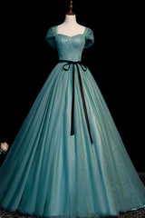 Green Tulle Long Senior Prom Dresses, A-Line Formal Evening Dresses