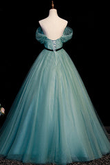 Green Tulle Long Senior Prom Dresses, A-Line Formal Evening Dresses