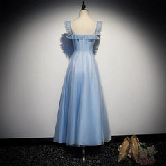 Light Blue Tulle Ankle Length Prom Dresses