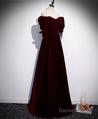 Modest Charming Burgundy Long Prom Dresses Vintage Evening Dresses With Bowknot