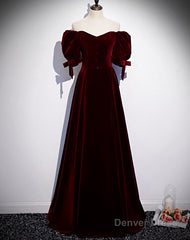 Modest Charming Burgundy Long Prom Dresses Vintage Evening Dresses With Bowknot