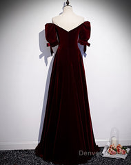 Modest Charming Burgundy Long Prom Dresses Vintage Evening Dresses With Bowknot