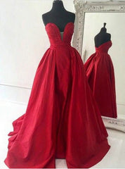 Deep V Neck Red Strapless Prom Dresses