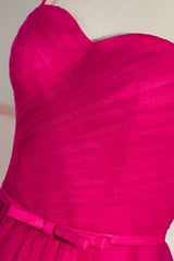 Fuchsia Straps A-line Tulle Tea-Length Prom Dresses