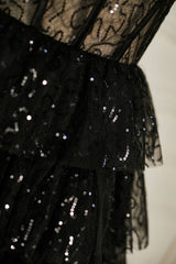 Black Sequined Strapless Multi-Layers Tulle Homecoming Dresses