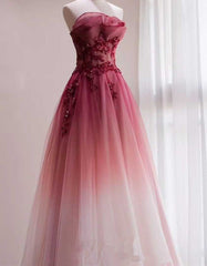 Beautiful Tulle Gradient with Beaded Long Party Dresses, A-line Gradient Prom Dresses