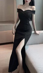 Fantasy Prom Dresses Ideas, Off Shoulder Black Prom Dresses For Teens