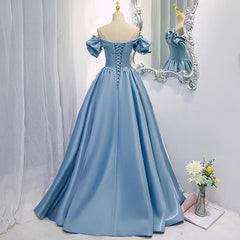 Off Shoulders Ball Gown Poofy Dusty Blue Prom Dresses