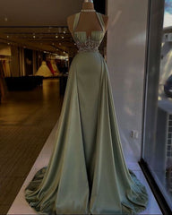 Beautiful Mermaid Sage Green Long Satin Prom Dresses