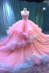 Ball Gown Straps Pink Organza Sweet 16 Dresses