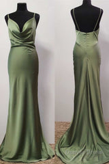 Olive Green Cowl Neck Trump Long Prom Dress