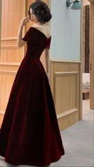 Spring Long Luxury Elegant Wine Red Soft Velvet Evening Party Wedding Dresses for Women Off Shoulder Maxi Dresses