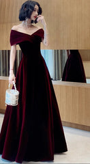 Spring Long Luxury Elegant Wine Red Soft Velvet Evening Party Wedding Dresses for Women Off Shoulder Maxi Dresses