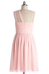 Simple A-Line One Shoulder Short Pink Chiffon Bridesmaid Dresses