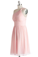 Simple A-Line One Shoulder Short Pink Chiffon Bridesmaid Dresses