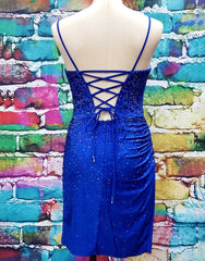 Spaghetti Straps Lace Up Tight Glitter Homecoming Dresses