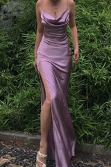 Purple Prom Dresses Sexy Mermaid Cowl Neck Spaghetti Straps Prom Dresses