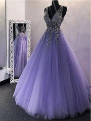 Sparkly Lavender Tulle Prom Dresses Black Girls Slay Ball Gown Puffy Prom Dresses