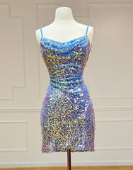 Sparkly Spaghetti Straps Sequin Homecoming Dresses