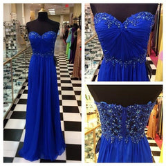 Strapless Long Chiffon Prom Dresses Royal Blue Prom Dresses Evening Dresses