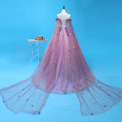 Light Purple Tulle Long Sweet 16 Gown, Flowers Quinceanera Dresses