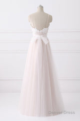 Girly Spaghetti Straps Long A-line Floor Length Wedding Dresses