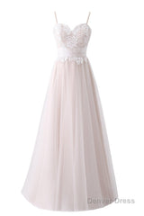 Girly Spaghetti Straps Long A-line Floor Length Wedding Dresses