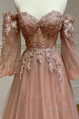 Blush Corset Off the Shoulder Long Prom Dress with Appliques