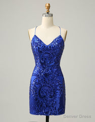 Royal Blue V-Neck Corset Back Homecoming Dress With Sequin