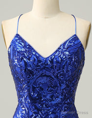 Royal Blue V-Neck Corset Back Homecoming Dress With Sequin