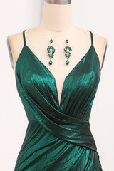 Dark Green Mermaid Spaghetti Straps Keyhole Long Prom Dresses With Slit