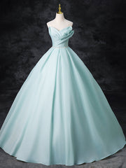 A-Line Beads Blue Long Prom Dresses, Blue Long Formal Dresses