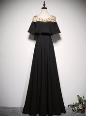 A-Line Black Scoop Neck Beading Prom Dresses